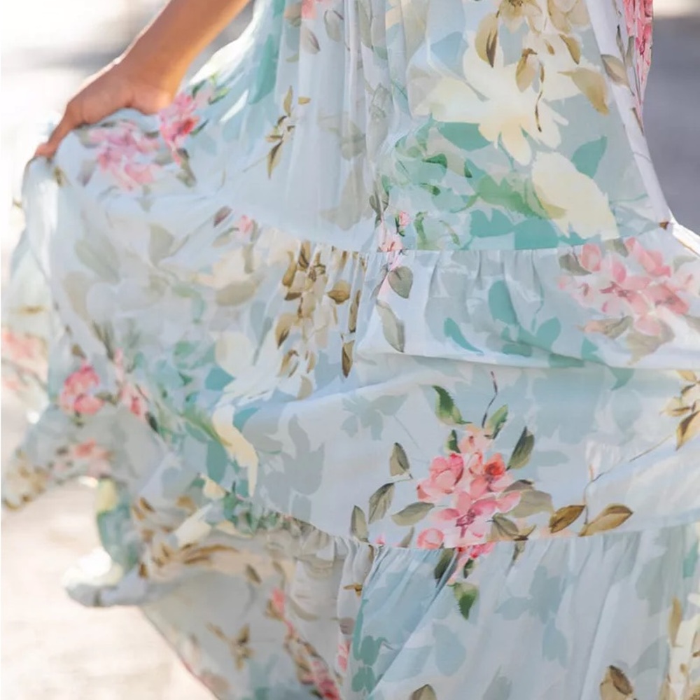 Blue Tiered Maxi Sundress with Spaghetti Straps for Wedding Guest - Picture 4 of 4